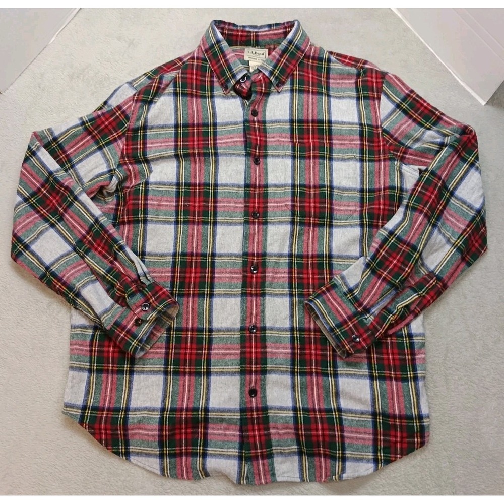 L.L. Bean Men's Scotch Plaid Flannel Button Down Slightly Fitted Sz L-Reg 298167